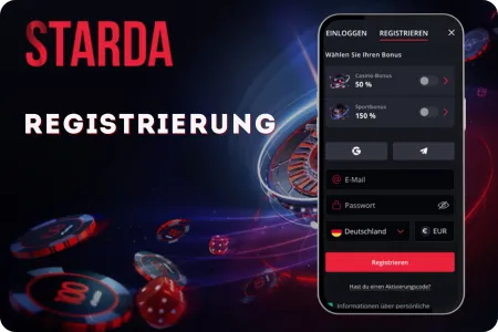 Registrierungsprozess in der mobilen Starda Casino App mit Bonusauswahl und Kontoerstellung in wenigen Minuten