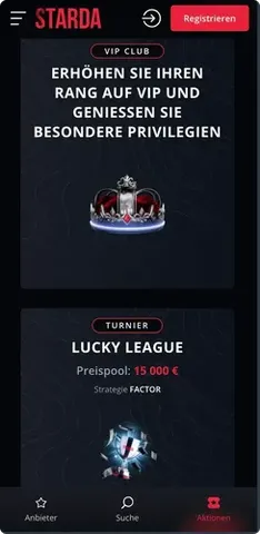 Starda App VIP Club und Lucky League Turniere mit exklusiven Preisen und 15.000 € Preispool