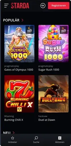 Beliebte Spielautomaten in der Starda App – Gates of Olympus, Sugar Rush und Burning Chilli X