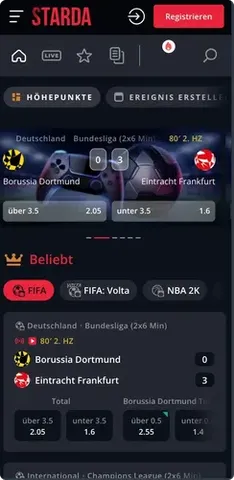 Live-Wetten und Sportereignisse in der Starda App – Bundesliga, FIFA und NBA mit Echtzeitquoten